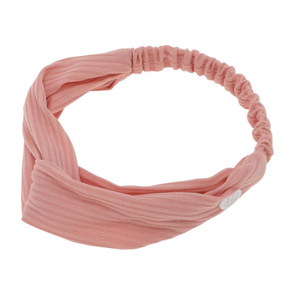 Button Stripe Elastic Headwrap Pink
